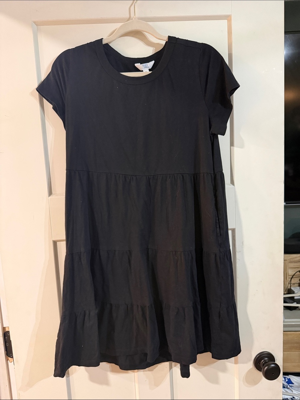 Black Tiered Short Sleeve Knit Dress